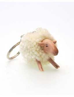 Key ring, cream sheep (wood/wool)
