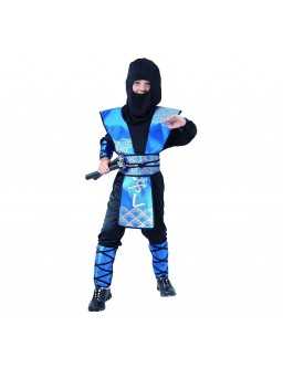 Strój dla dzieci Ninja niebieski (kaptur, bluza, spodnie, osłony rąk, nóg i ciała)