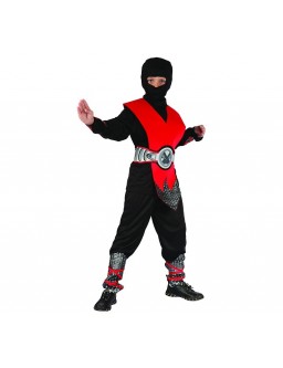Costume Ninja children's red (hood, sweatshirt, pants, arm covers, leg guards)
