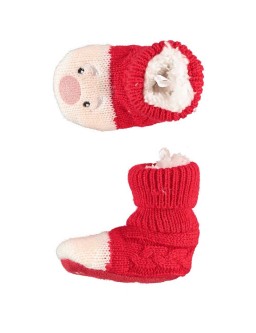 Buty świąteczne dziecięce robione na drutach - mikołaje