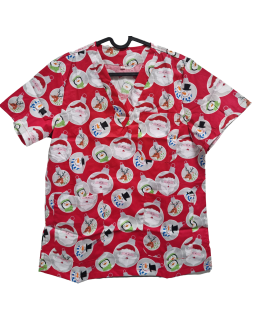Scrub top - white baubles, red