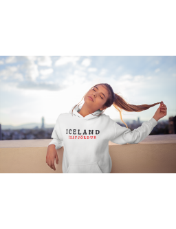 Hvítur hettupeysa með Iceland